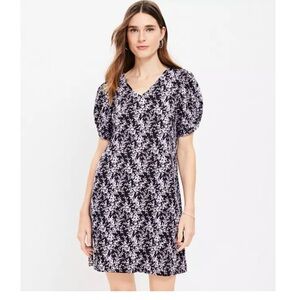 LOFT Petite Knotted Puff Sleeve V-neck Dress